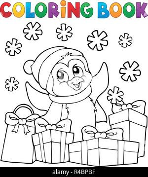 Coloring book Christmas penguin topic 2 - eps10 vector illustration. Stock Vector