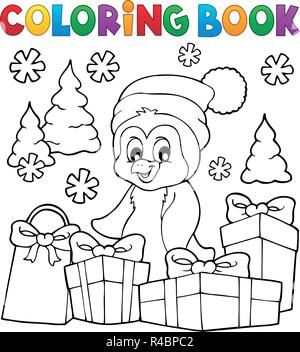 Coloring book Christmas penguin topic 3 - eps10 vector illustration. Stock Vector