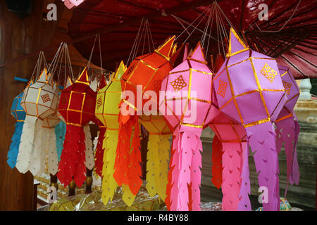 Colorful Paper Lantern or Yee Peng Lantern, Traditional Lantern of Northern Thailand Stock Photo