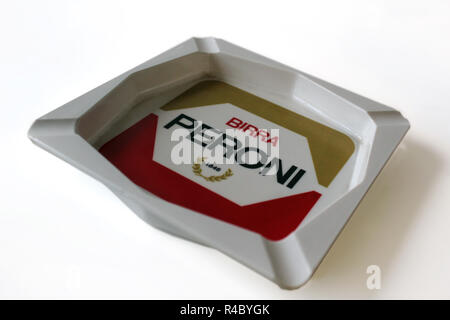 Vintage Peroni beer ashtray isolated on a white background, close up Stock Photo