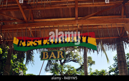 A Caribbean Restaurant and Bar sign Stock Photo