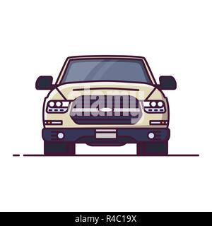 Front view of SUV. Line style vector illustration. Off road vehicle banner. Offroad modern car from front. Big truck pixel perfect banner. Stock Vector