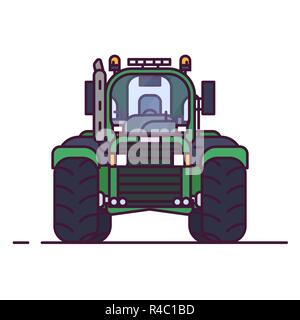 Front view of tractor for farming. Line style pixel perfect vector illustration. Agriculture vehicle and transport banner. Modern agricultural machine Stock Vector