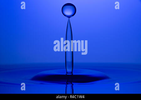 Water Drop Macro, Blue background Stock Photo