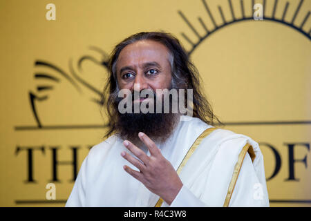 Dubai, United Arab Emirates - November 17, 2018: Indian spiritual guru Sri Sri Ravi Shankar on his visit to the UAE to lead a meditation master class Stock Photo