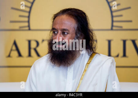 Dubai, United Arab Emirates - November 17, 2018: Indian spiritual guru Sri Sri Ravi Shankar on his visit to the UAE to lead a meditation master class Stock Photo