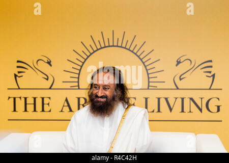 Dubai, United Arab Emirates - November 17, 2018: Indian spiritual guru Sri Sri Ravi Shankar on his visit to the UAE to lead a meditation master class Stock Photo