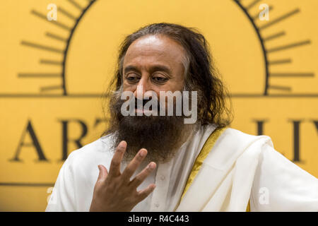 Dubai, United Arab Emirates - November 17, 2018: Indian spiritual guru Sri Sri Ravi Shankar on his visit to the UAE to lead a meditation master class Stock Photo