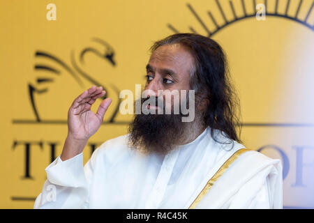 Dubai, United Arab Emirates - November 17, 2018: Indian spiritual guru Sri Sri Ravi Shankar on his visit to the UAE to lead a meditation master class Stock Photo