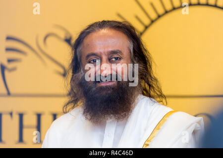 Dubai, United Arab Emirates - November 17, 2018: Indian spiritual guru Sri Sri Ravi Shankar on his visit to the UAE to lead a meditation master class Stock Photo