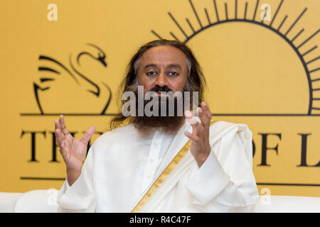 Dubai, United Arab Emirates - November 17, 2018: Indian spiritual guru Sri Sri Ravi Shankar on his visit to the UAE to lead a meditation master class Stock Photo