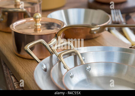new copper cookware - pots and pans Stock Photo