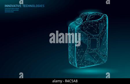 Oil gas canister low poly business concept. Finance economy polygonal petrol auto engine power. Petroleum fuel industry can line connection dots blue vector illustration Stock Vector