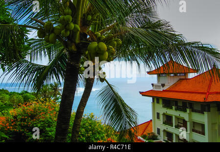 Bali, Indonesia - December 30, 2008: The beach of ocean and Nusa Dua Grand Nikko hotel Stock Photo