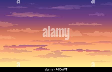 Sunset sky in yellow-violet color with clouds Stock Vector