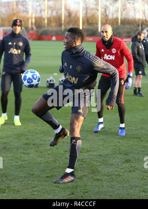 Manchester United's Paul Pogba during the training session at the Aon Training Complex, Carrington. Stock Photo
