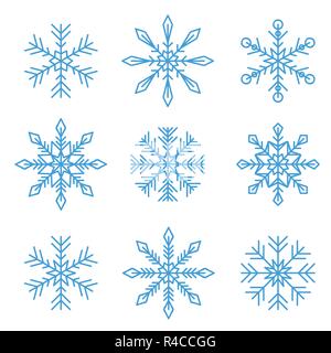 set of blue different snowflakes isolated on white background vector illustration EPS10 Stock Vector
