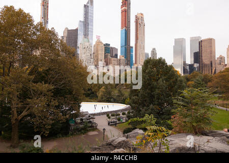 The Trump Woolman ice rink in Central Park, New York City, United States of America. Stock Photo