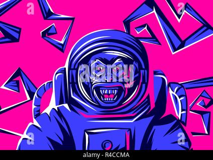 Angry monkey head in spacesuit. Stock Vector