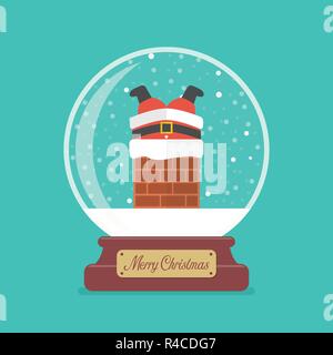 Merry christmas glass ball with Santa claus stuck in the chimney. Vector illustration Stock Vector