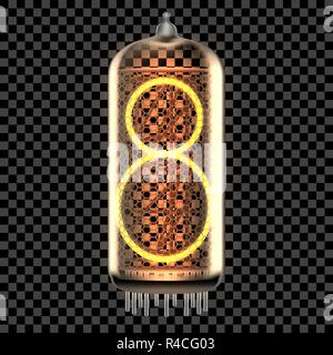 Nixie tube indicator lamp with number 8 lit up, as retro-styled digitron. Transparent vector illustration. Stock Vector