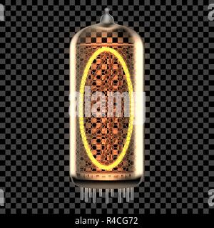 Nixie tube indicator lamp with letter O lit up, as retro-styled digitron alphabet. Transparent vector illustration. Stock Vector