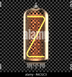Nixie tube indicator lamp with letter Z lit up, as retro-styled digitron alphabet. Transparent vector illustration. Stock Vector