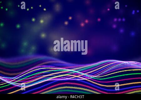 3D Sound waves with floating particles. Data abstract visualization. Stock Vector