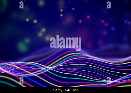 3D Sound waves with floating particles. Data abstract visualization. Stock Vector