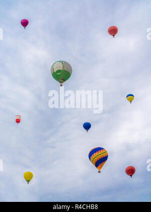 Nine balloons bottom view on the evening sky background Stock Photo