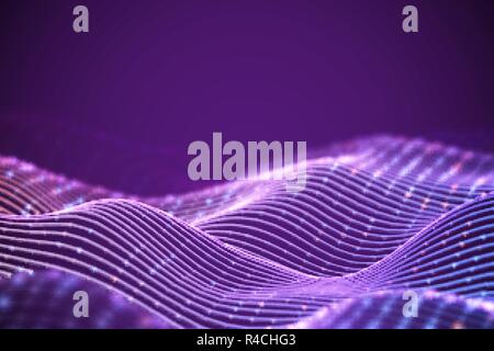 3D Sound waves with colored dots. Big data abstract visualization. Stock Vector