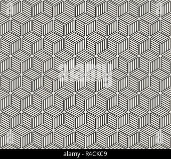 Vector seamless abstract pattern. Modern stylish striped lattice texture. Repeating geometric tiles with hexagonal elements. Stock Vector