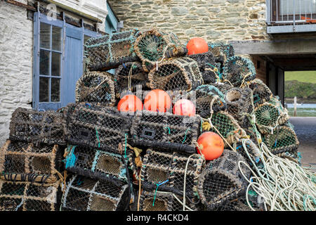 Fishing equipment, crab and lobster pots in Salcombe, Devon Stock Photo