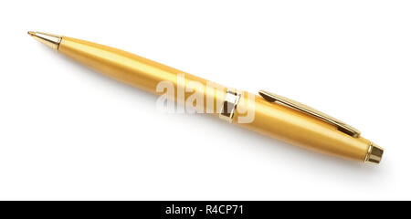 Top view of gold ballpoint pen isolated on white Stock Photo