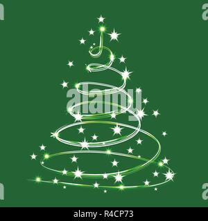 Christmas Tree Sparkle made of Shiny Stars. Vector sparkle tree isolated on Green Background. Christmas Tree for design, card, invitation, print. Stock Vector