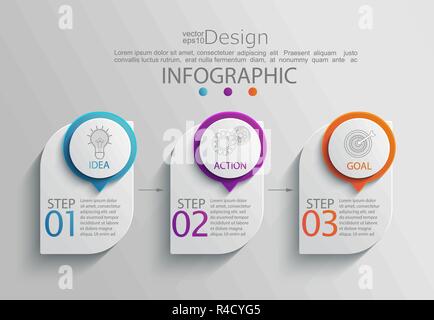 Paper infographic template with 3 options for presentation and data visualization. Business process chart.Diagram with three steps to success.For content, flowchart, workflow.Vector illustration Stock Vector