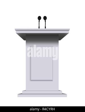 white podium rostrum stand with microphones isolated on white Stock Photo