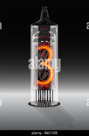 Digit 3 on vintage vacuum tube display Stock Photo