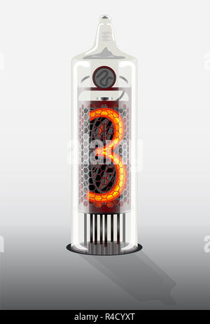 Digit 3 on vintage vacuum tube display Stock Photo