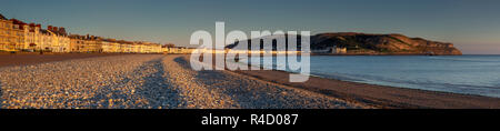 Panorama of Llandudno North Shore at sunrise on the North Wales coast Stock Photo