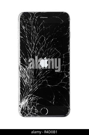 Damaged iphone on white background Stock Photo