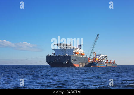 The pipelaying barge Stock Photo