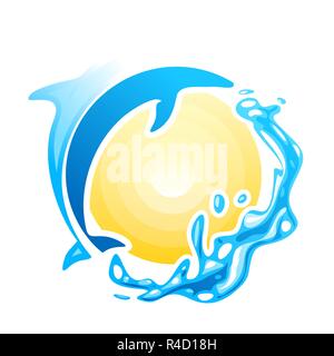 Blue dolphin vector illustration, dolphin in the ocean waves Stock Vector