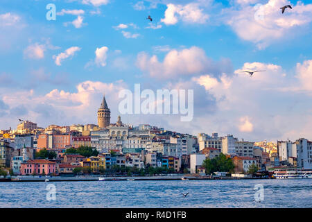 A view of the Karaköy skyline from the Bosphorus, Istanbul, Turkey Stock Photo