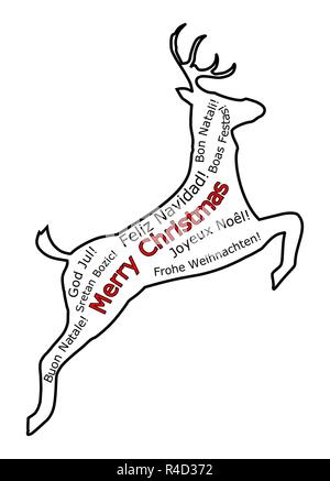 Merry Christmas wordcloud on a reindeer - illustration Stock Photo
