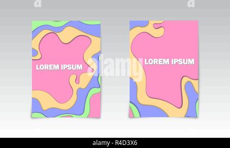Minimal covers design. Paper cut abstract background. Vector illustration. Realistic 3D papercut trendy style. Design template for flyers, posters. Ep Stock Vector
