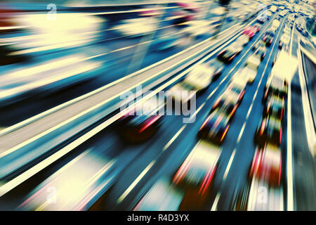 fast cars on highway Stock Photo