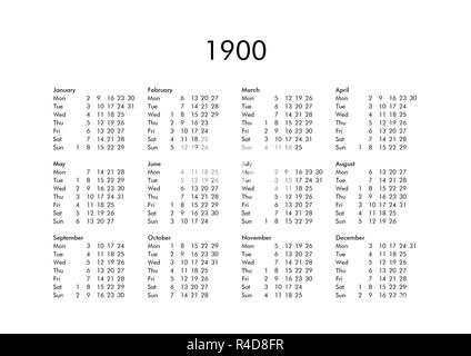 Calendar of year 1900 Stock Photo - Alamy