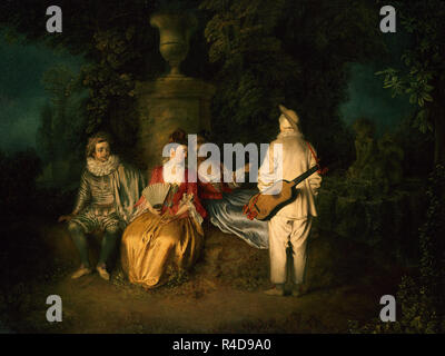 The Foursome - 1712 - 49,5x64,8 cm - oil on canvas - French Rococo. Author: WATTEAU, ANTOINE. Location: PRIVATE COLLECTION. France. Stock Photo