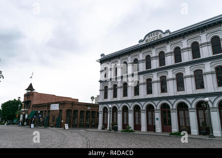 LOS ANGELES, USA - FEBRUARY 18, 2017: The historic Pico House luxury hotel, completed in 1870 by the last Mexican Governor of Alta California, Pio Pico, is shown during a sunny afternoon in downtown Stock Photo